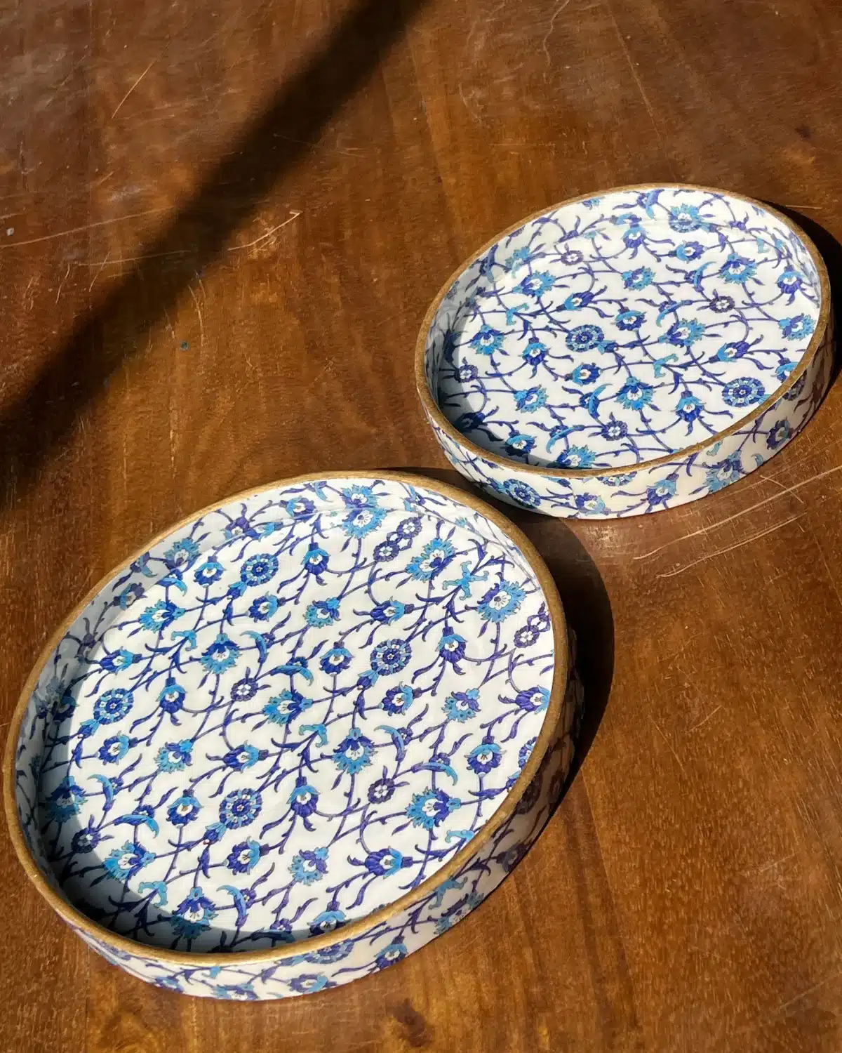 Handcrafted Blue Floral Wooden Serving Trays