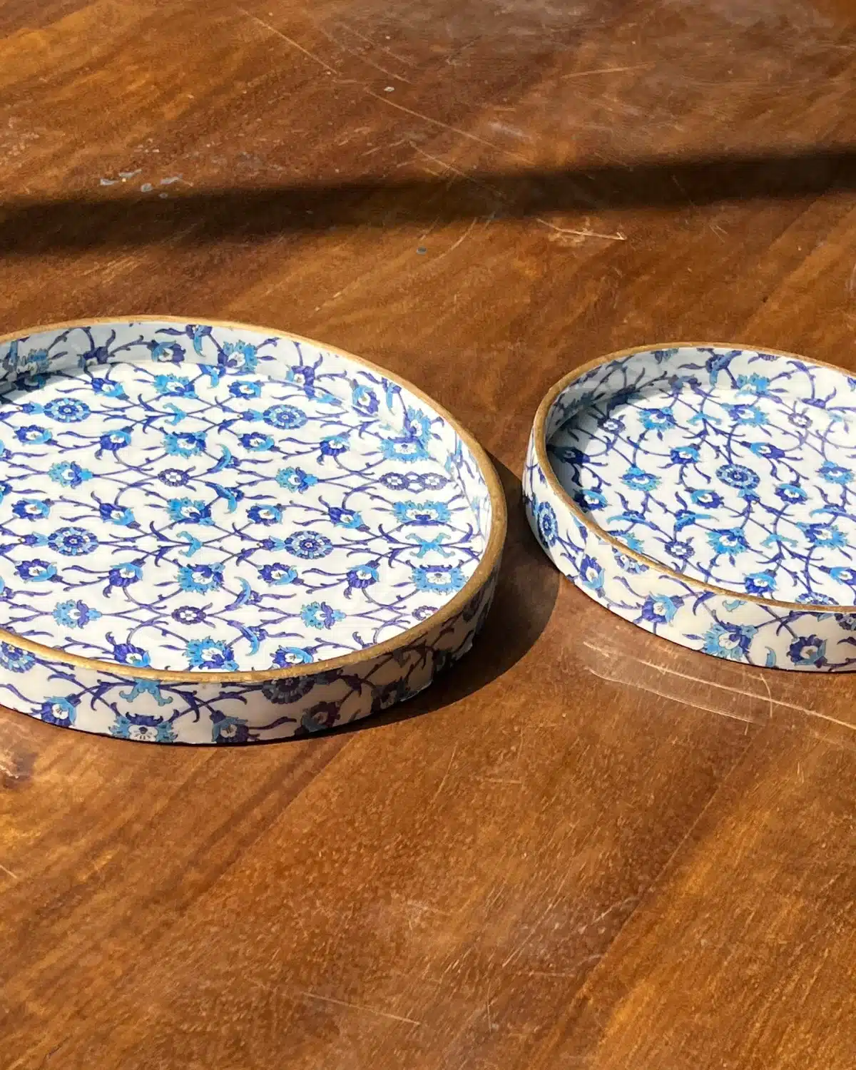 Handcrafted Blue Floral Wooden Serving Trays