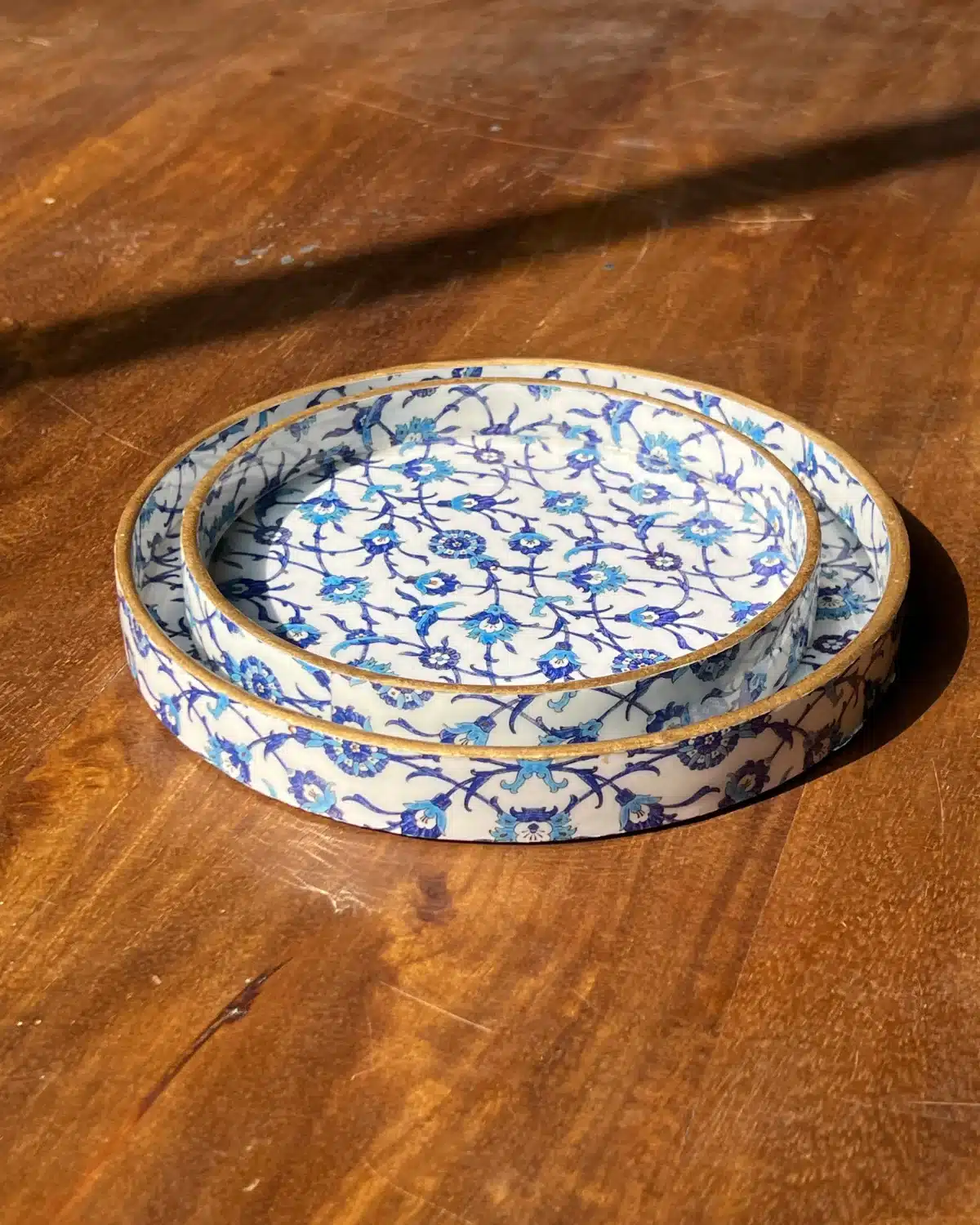Handcrafted Blue Floral Wooden Serving Trays