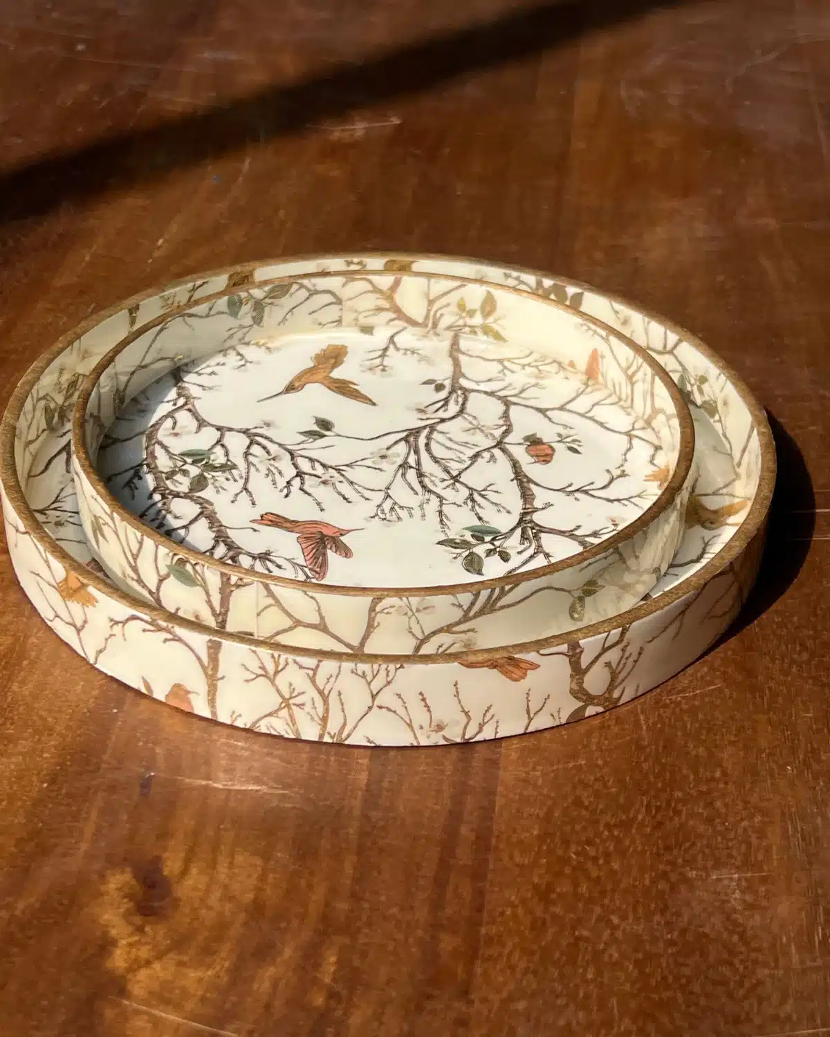 Handcrafted Creme Wooden Serving Tray-Set of 2