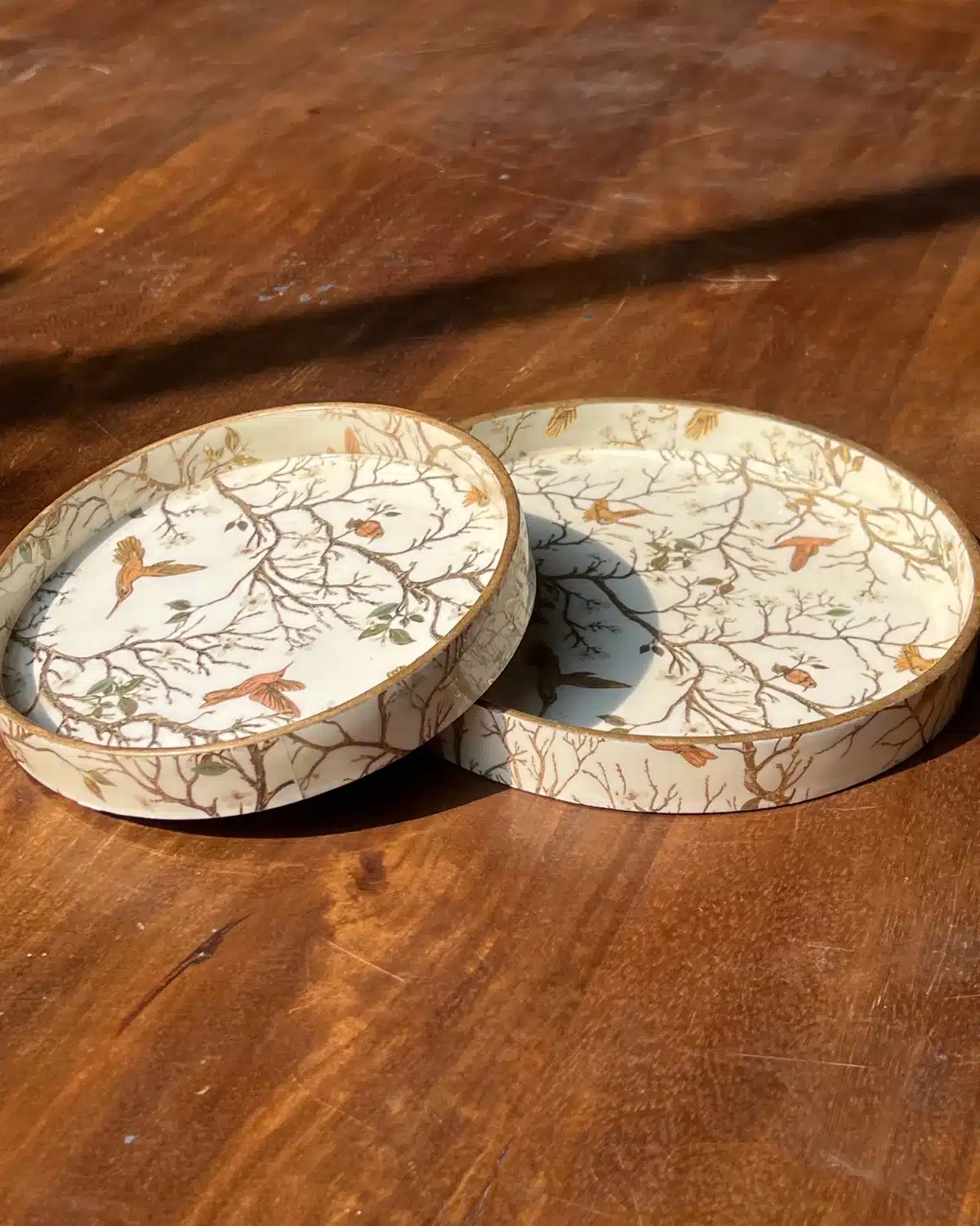 Handcrafted Creme Wooden Serving Tray-Set of 2