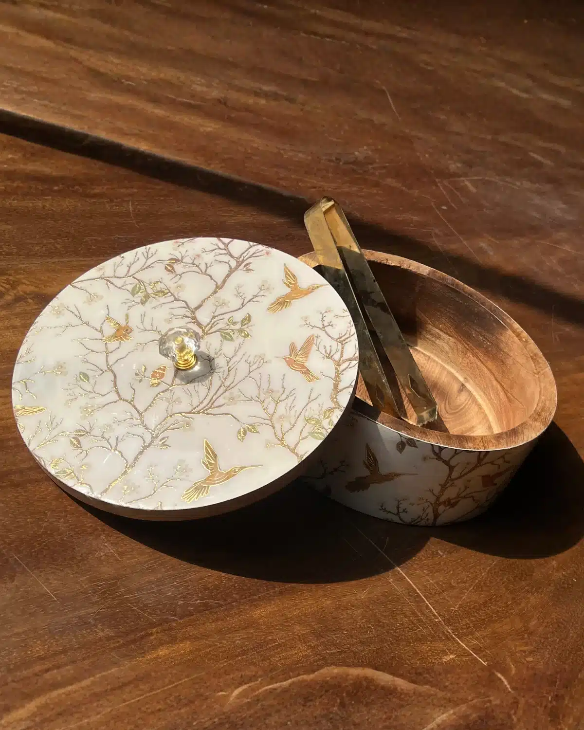 Handcrafted Wooden Roti Box With Tongs