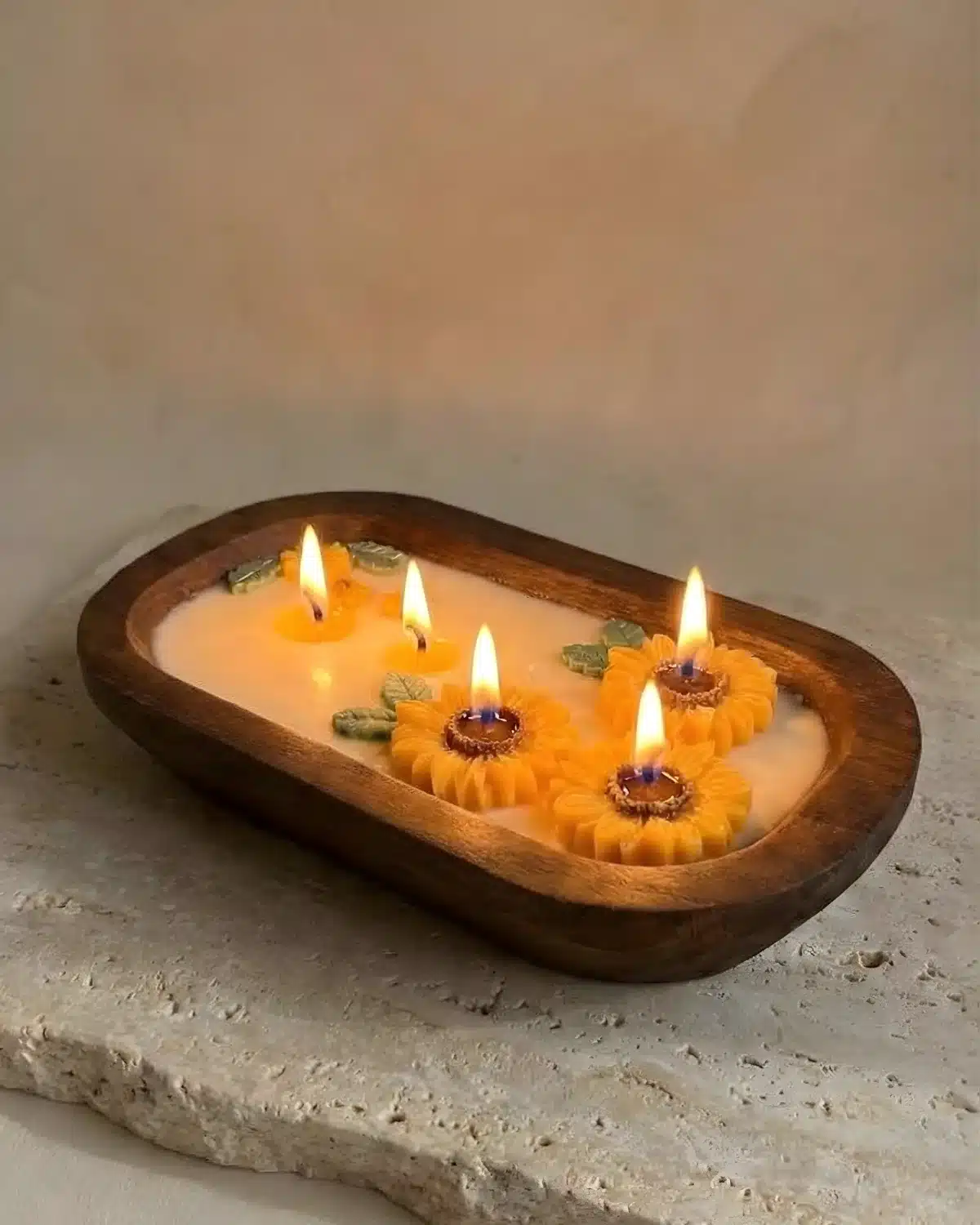 Sunflower Wooden Tray Candle