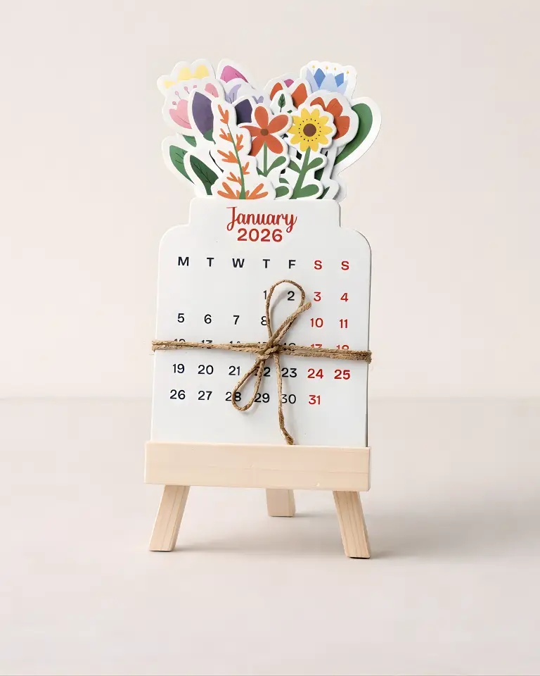 Floral Desk Calendar with Wooden Stand