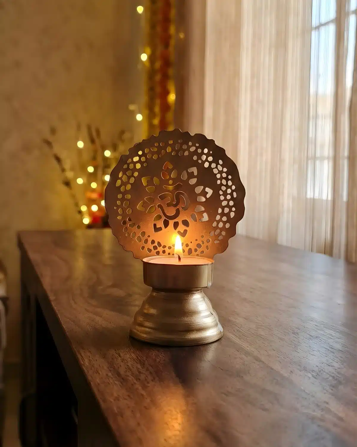 Brass Om Tealight Holder