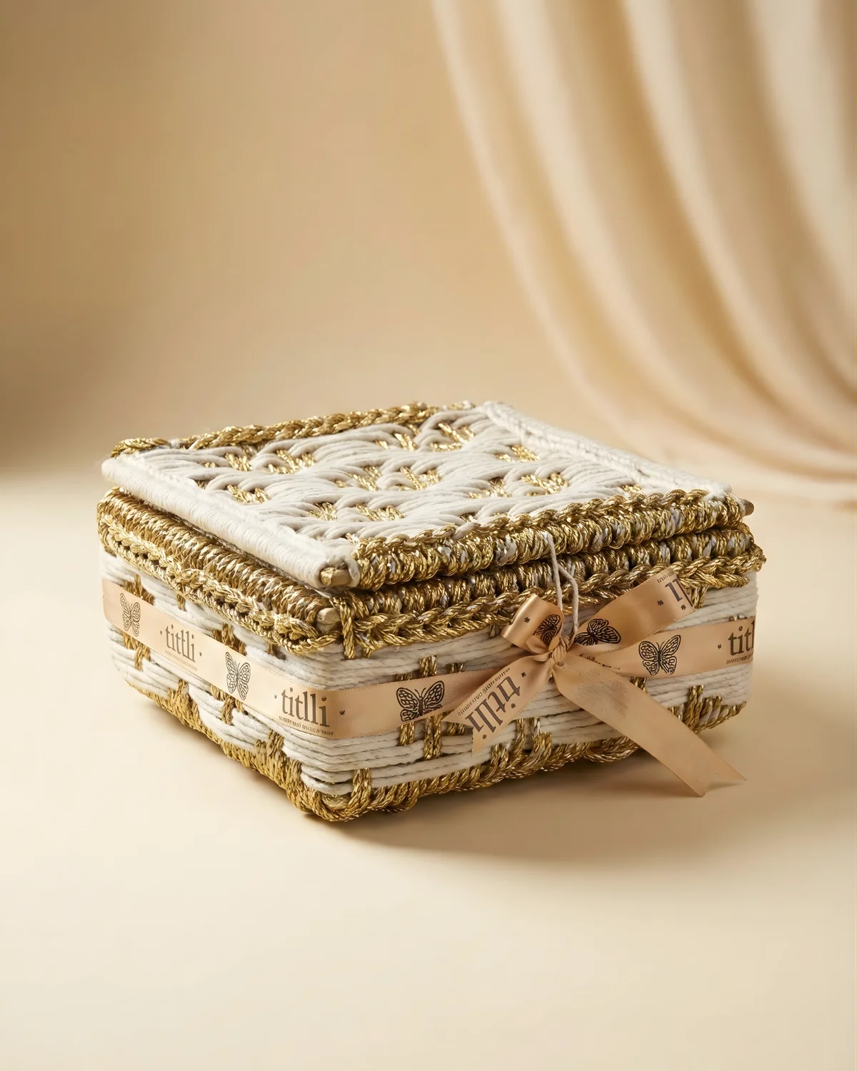 Golden Handwoven Square Basket