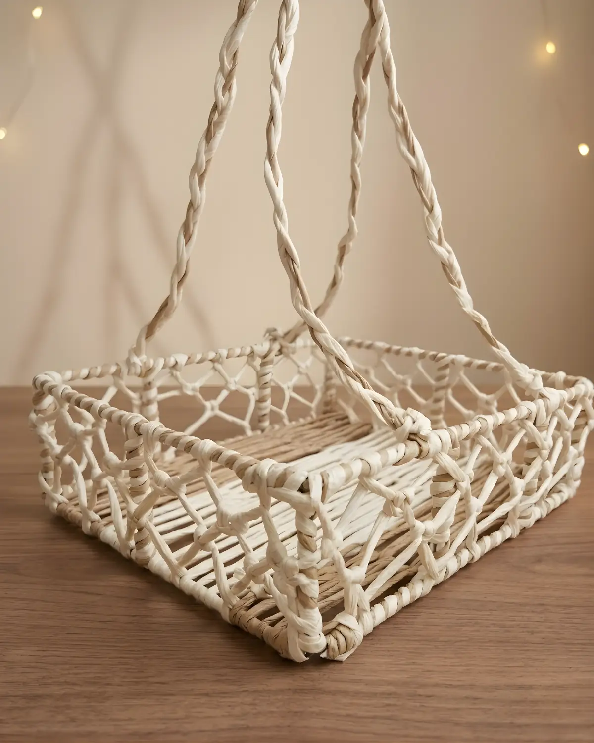 Premium Handwoven Wicker Storage Basket – White Rectangular Organizer