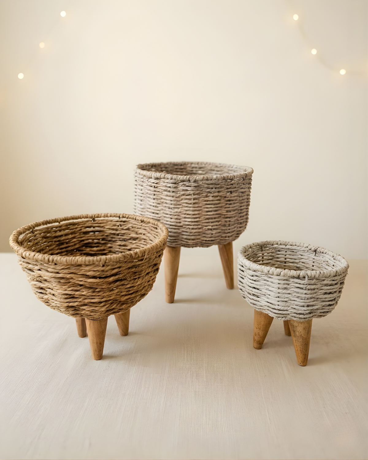 Premium Handwoven Wicker Basket Set (3) – Round Storage Bowls